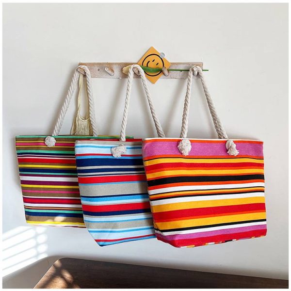 Striped Canvas Beach Tote Bag - Image 2